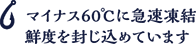 マイナス60°Cで急速冷凍 鮮度をふうじこめています
